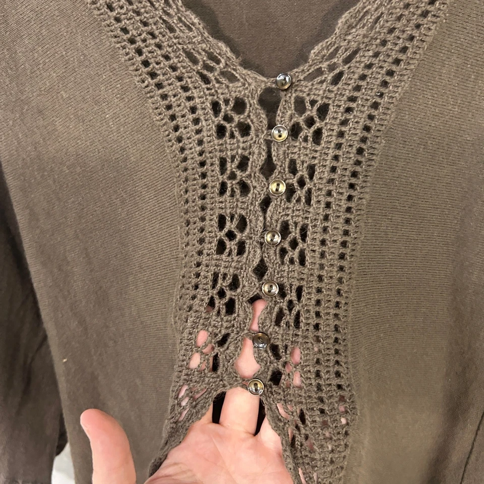 Cárdigan Marrón Crochet Borde Boho Cottagecore Romántico Campesino Tejido Capa M Foto 3 de 4