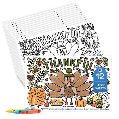 Tiny Expressions - Thanksgiving Coloring Placemats - Set of 12 Paper Placemat...