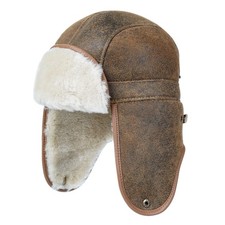 Aviator Trapper Hat for Men Women Sheepskin Shearling Leather Fur Winter Warm...