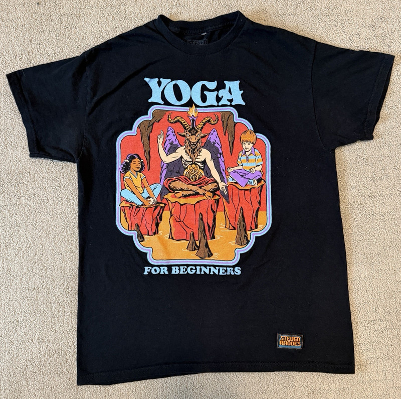 Steven Rhodes Yoga for Beginners Devil Graphic Men's M Black Crew Neck Tee