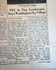 MOONDOG Blind Musician Ad & Washington Square Village Sold to NYU 1963 Newspaper
