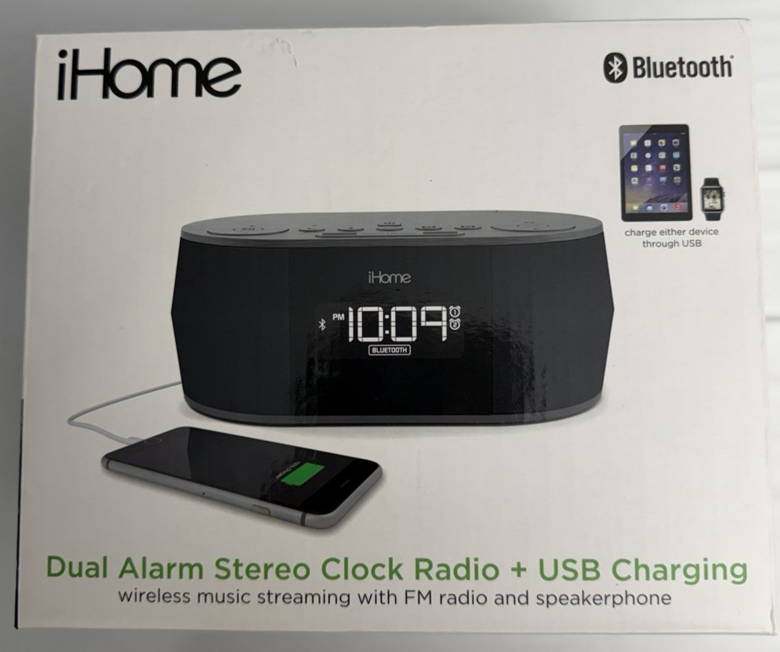 iHome iBT38 Bluetooth Digital FM Alarm Clock Radio w/ USB Charging, Black