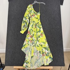 ONE33 Social Dress Women's 8 Yellow Tropical One Shoulder Hi Low Maxi Chiffon