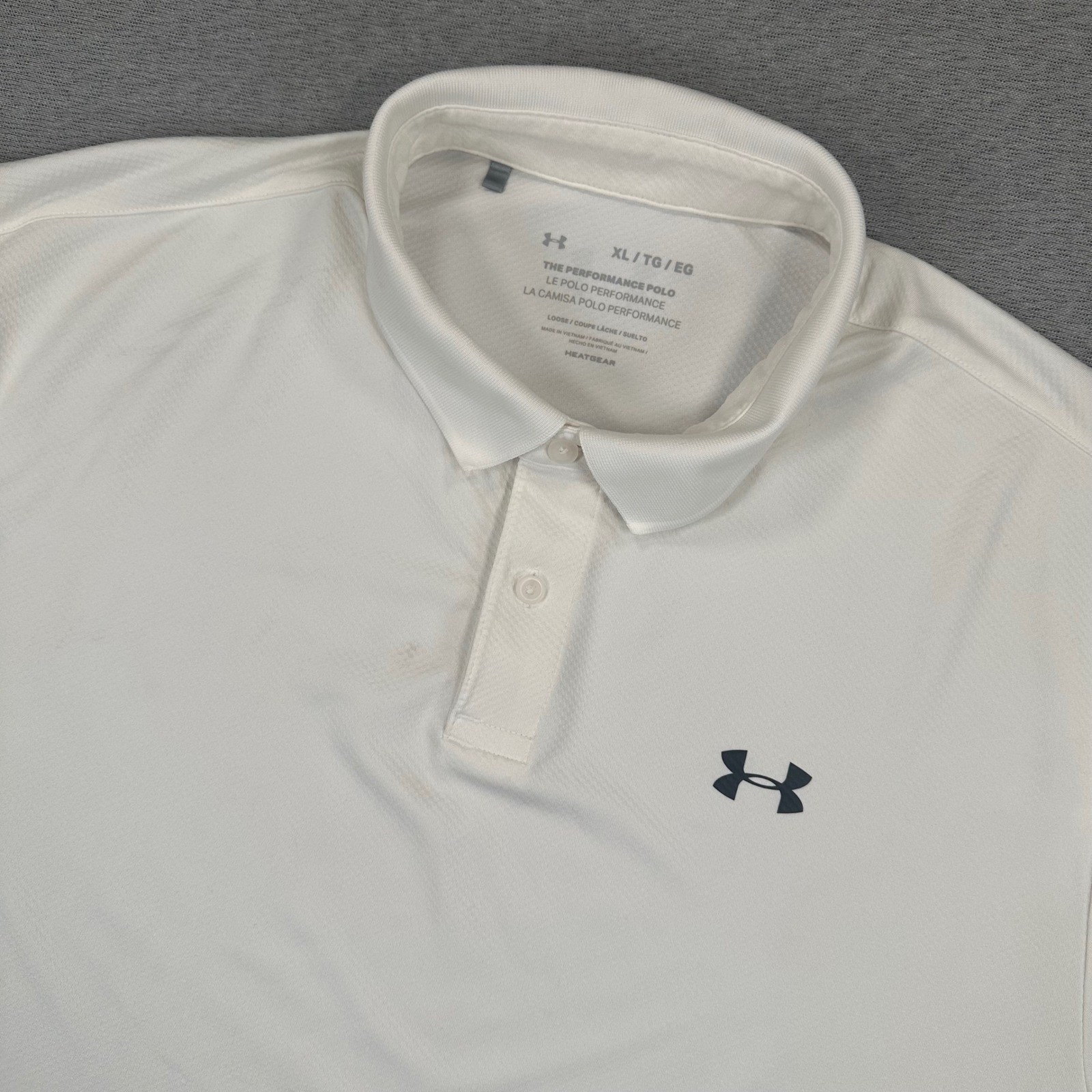 Under Armour Performance Polo Shirt Men XL White HeatGear Short Sleeve Loose Fit