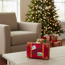 Charming 3-1/2-Inch Glass Bon Voyage Suitcase Ornament - Perfect for Gift Giving