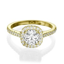 Lab-Created Round Cut 1.65 Ct Diamond Halo Engagement Ring 14K Yellow Gold FN