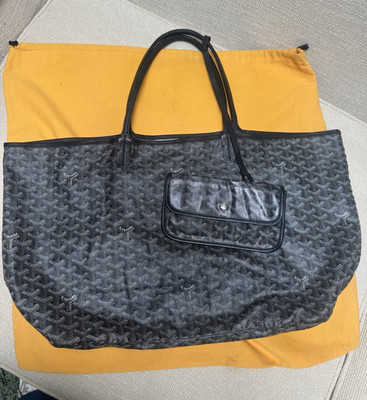 GOYARD Large Tote Bag Chevron Gray/Black w/ Pouch, Snap Closure, Pockets
