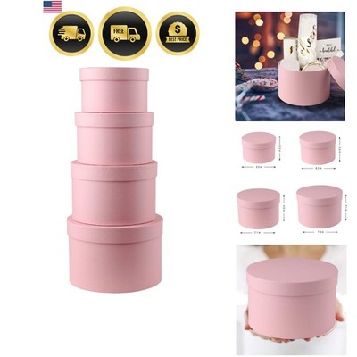 Round Gift Boxes with Lids Set of 4 Pink Gift Box Assorted Sizes Nesting Gift...