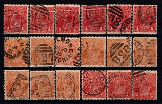 Australia KGV Heads 2d Red/Orange Superb Cancels