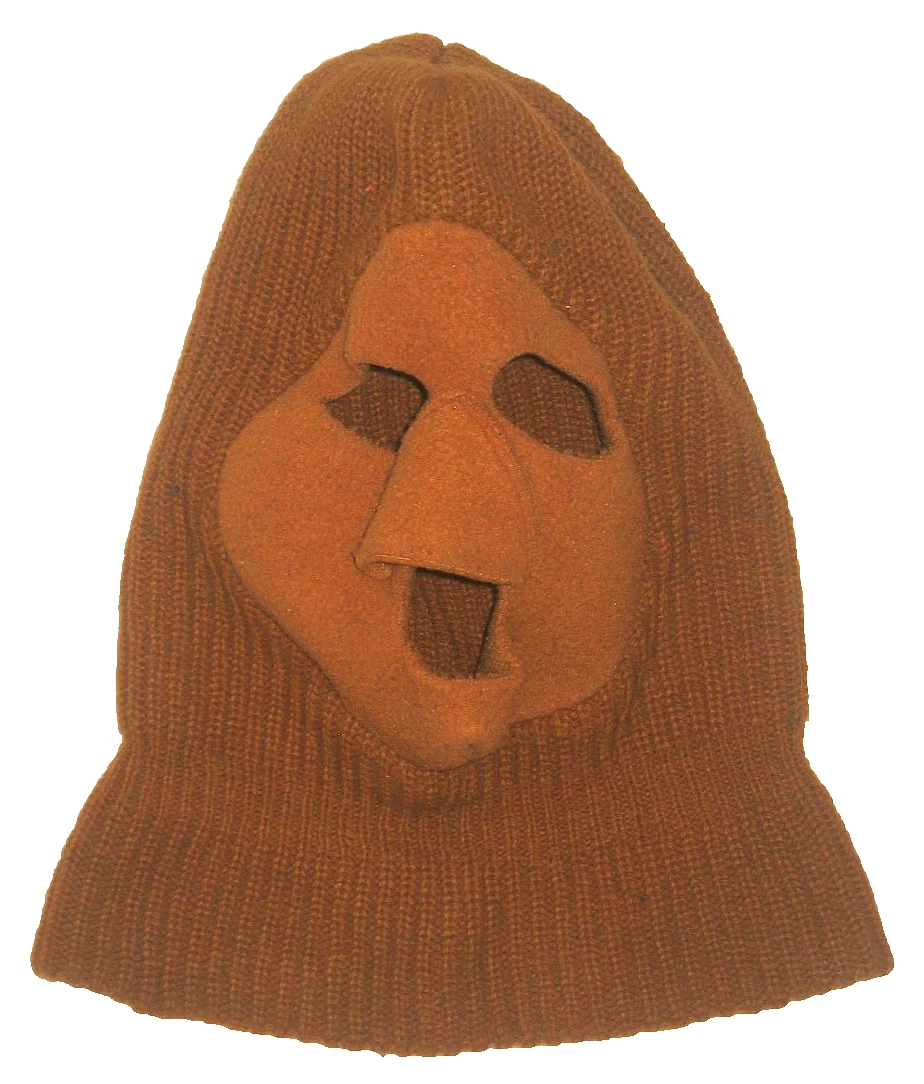 Vintage Lt Golden Brown Knit Fleece Full Face Ski Hunting Mask Hat Balaclava USA