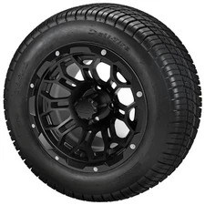(4) Golf Cart 215/50-12 Deli Street Tires on 12x7 Gloss Black Hercules Wheels