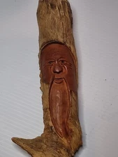 Hand Carved Tree Spirit Old Man Of The Woods Face Tree Bark Log Sculpture Rustic