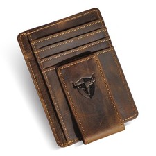 RFID Genuine Leather Slim Money Clip Wallet   Front Pocket Card Holder - Brown