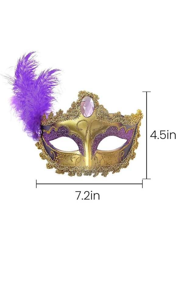 Women Feather Masquerade Mask Fancy Dress Mask Party Wedding Mardi Gras Purple - Image 3 of 4