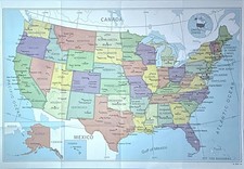 United States USA Wall Map 39.4" x 27.5" State Capitals Cities State & Intern...