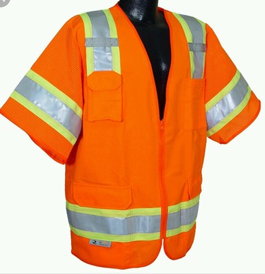 RADIANS SV63OL POLYESTER CLASS 3 TWO TONE SURVEYOR SAFETY VEST LARGE ORANGE