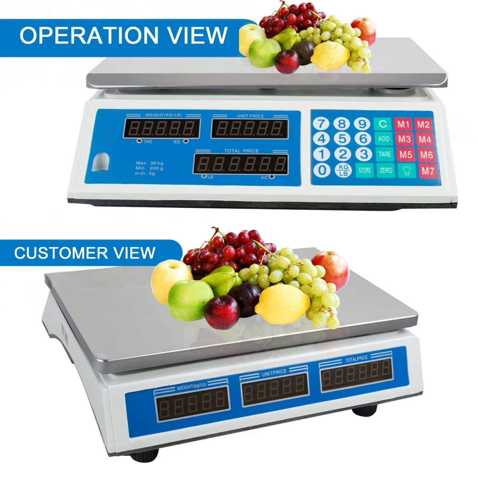 66LB 30KG Digital Price Deli Food Meat Computing Counter Scale Dual Side Display
