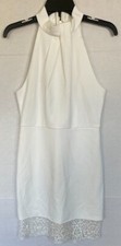LULUS A Perfect Match Lace Trim Mock Neck Cocktail Dress L LARGE WHITE NEW