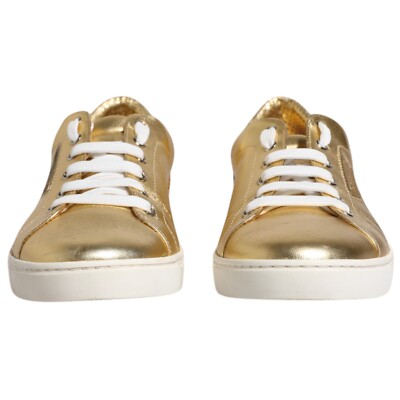 DOLCE & GABBANA Shoes Gold Leather Logo London Men Sneaker EU41.5