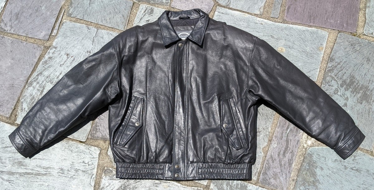 St John's Bay Black Leather Jacket Mens Size XL Full Zip Lined