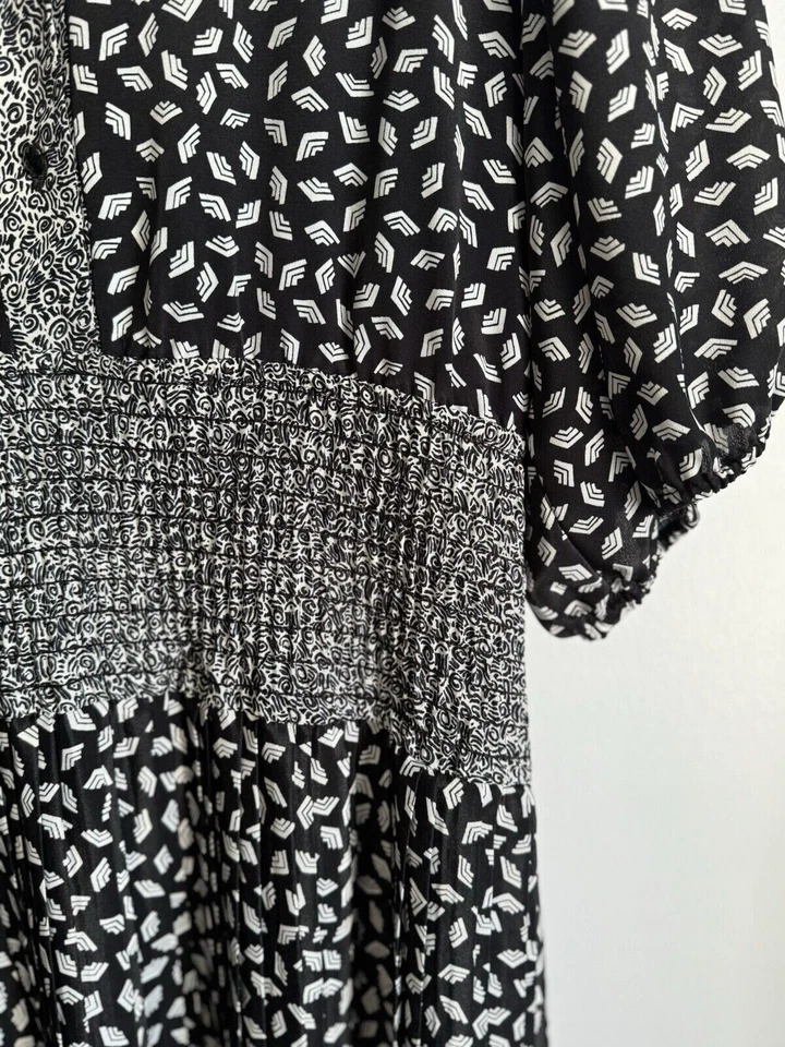 Vestido de Colección Susan Freis Para Mujer Grande Cintura Calada Estampado Mixto Manga Abullonada Foto 4 de 4