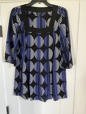 Nine West 100% Silk Tunic, Geometric Design in Black/Cream/Indigo, Size 6.