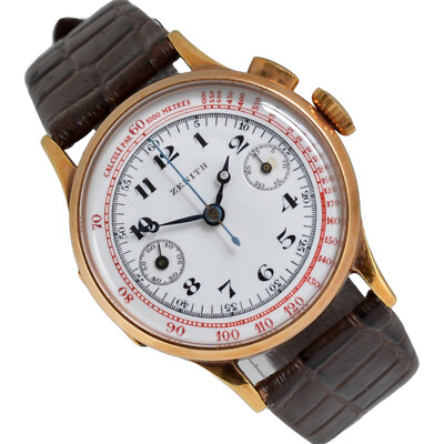 ZENITH Chronograph mono pusher porcelain dial yellow gold 18KT 1930 s