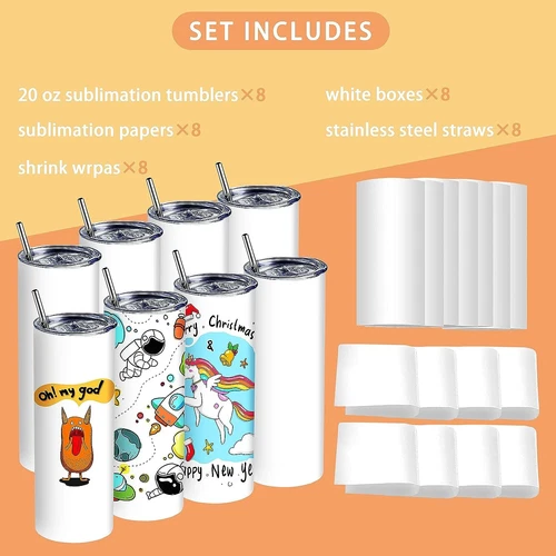 Paquete de 16 vasos de sublimación recta HTVRONT a granel en blanco 20 oz acero inoxidable - Imagen 5 de 14