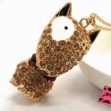 New Fashion Women Brown Crystal 3D Dog Puppy Animal Pendant Chain Necklace