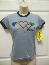 Motionwear Be the Bun Navy denim T-Shirt w Dance Hearts Adult szs RUNS SMALL