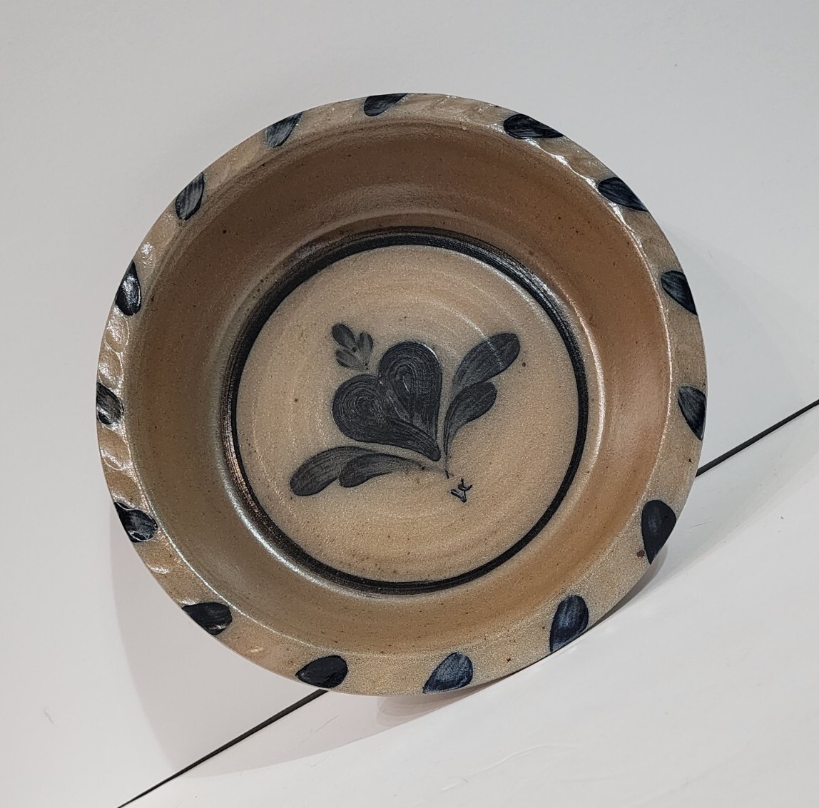 Vtg Rowe Pottery Works Stone wear 1987 Blue Salt Glazed Pie Plate