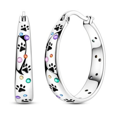 MULA Women 925 Sterling Silver Large Hoop Earrings Blue CZ Starry Gift Jewelry
