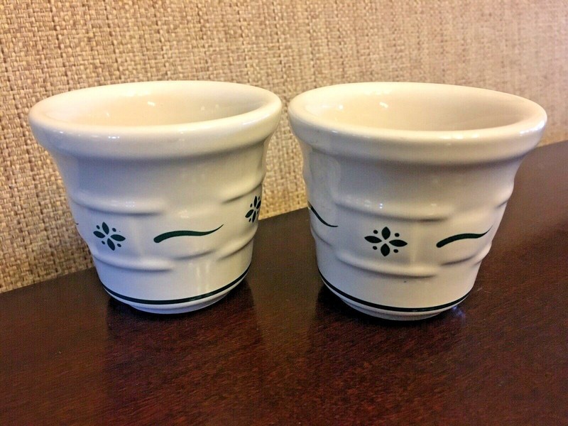 Longaberger Pottery Heritage Green 2 Votive Cups Candle Holders USA Stoneware.