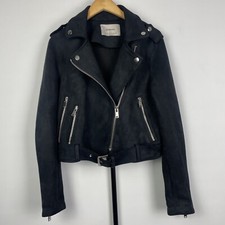 Stradivarius Black Faux Suede Full Zip Moto Biker Jacket Size S