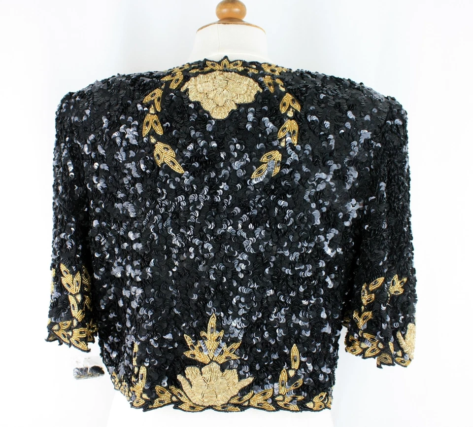 Jasdee Vintage Bolero Jacket HandWork Bead Sequins & Zari Emroidery On Silk 5011 - Image 2 of 4