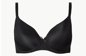 M & S ADORED AMELIE LACE PADDED PLUNGE FULL CUP T-SHIRT BLACK MIX BRA 