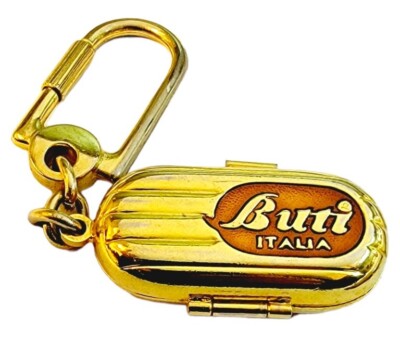 Buti Italia Pill Box Keychain Goldtone Metal Clasped Souvenir Keyring Rare Gift