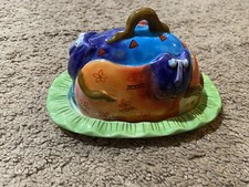 Studio Designworks Hand Painted Bright Colorful CATS Covered Butter Dish HTF