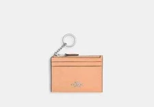 Coach Mini Skinny Id Case Crossgrain Leather in Faded Blush Orange 88250 NWT $88