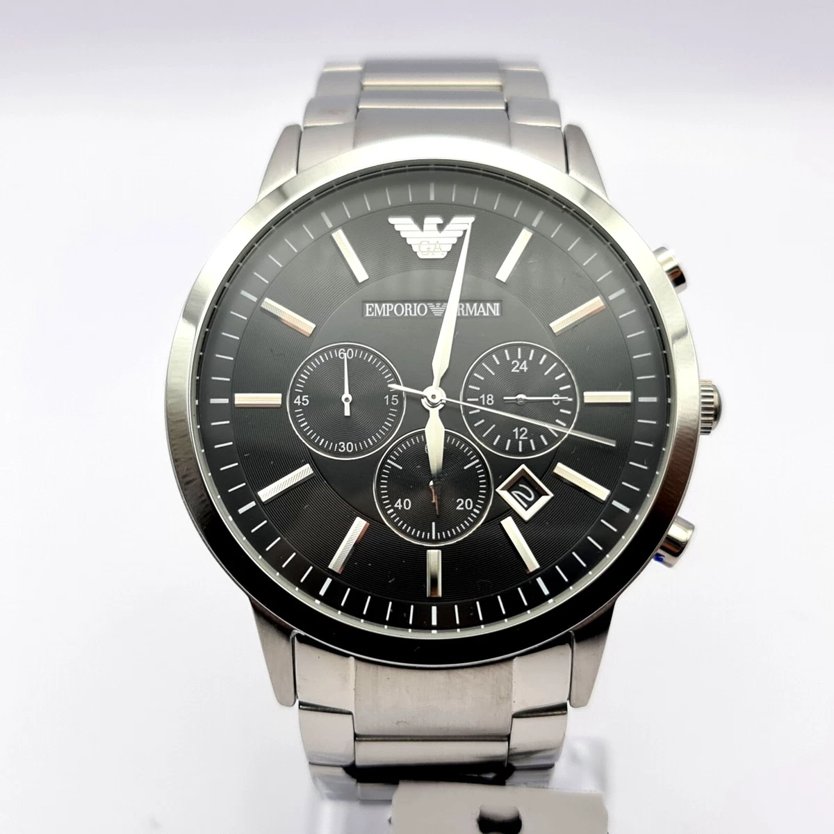 NEW EMPORIO ARMANI MENS WATCH RENATO AR2460 SILVER TONE WITH BLACK