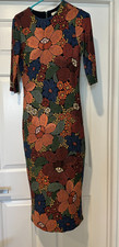 FARM RIO FLORAL 3/4 SLEEVE STRETCH FLORAL MIDI DRESS SZ M