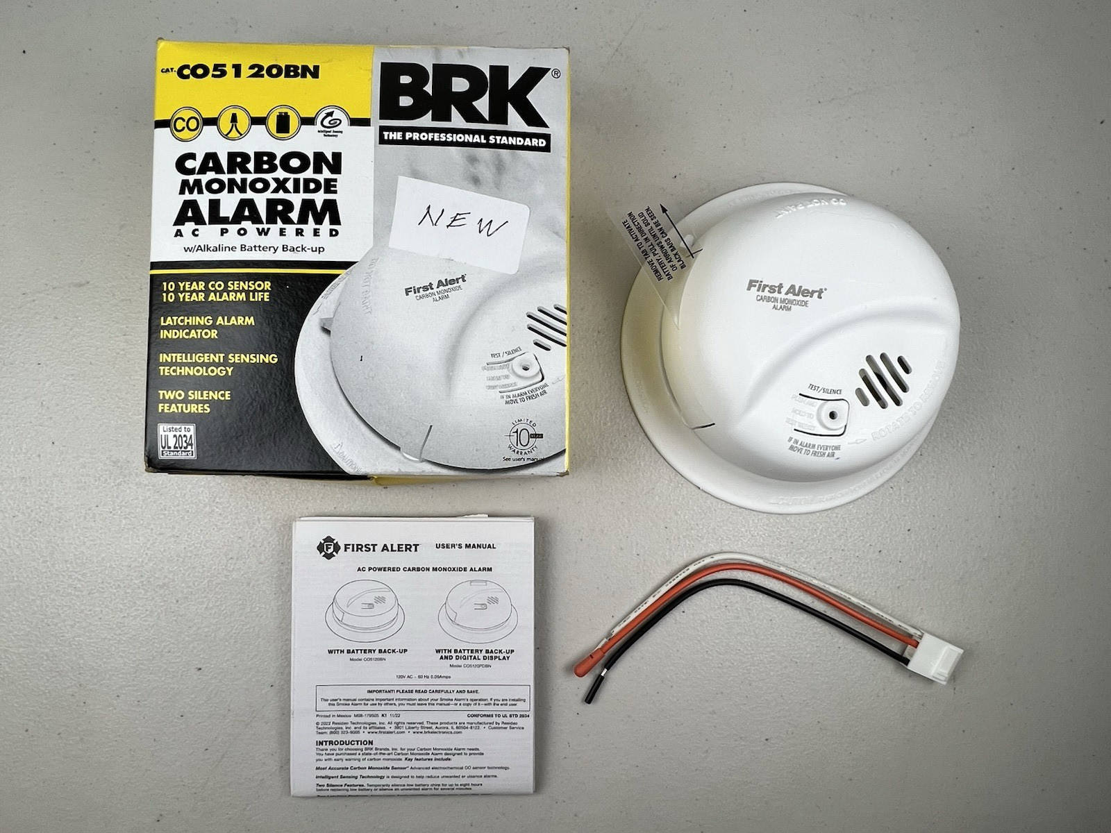 BRK Hard-Wired w/Battery Back-up Carbon Monoxide Detector CO5120BN Open Box