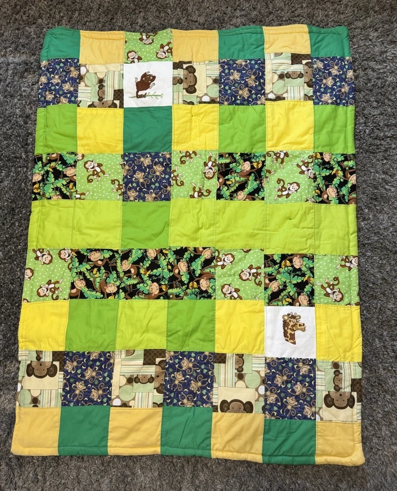 Handmade Patchwork Baby Quilt Cotton Batting Unisex Baby Shower Gift 35”X47” - Image 2 of 4