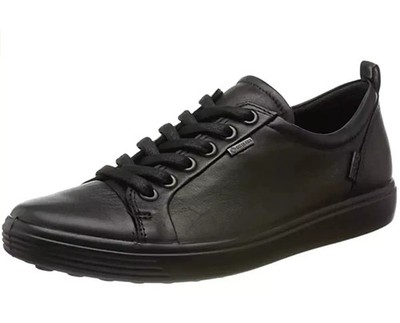 Ecco Soft 7 Gore-Tex Damen UK 4,5 EU 37 Schwarz Leder Wasserdicht Sneaker Schuhe