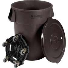 Global Industrial 20 Gallon Plastic Trash Can with Lid  Dolly Brown