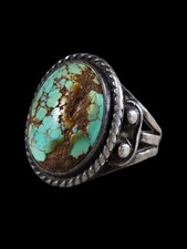 VINTAGE NAVAJO GREAT TURQUOISE STERLING SILVER RING SIZE 7
