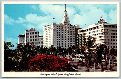 Vtg Miami Florida FL Biscayne Boulevard From Bayfront Park 1950s View Postcard