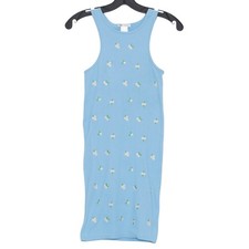 Zara Dress Floral Embroidered Ribbed Sleeveless Mini Boho Stretch Blue Size M/L