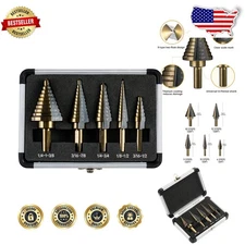 HSS Titanium Step Drill Bits, 5 Pc Set, 50 Sizes, Fast Drilling Metal