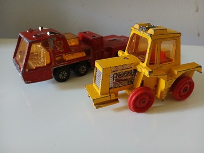Vintage 1972 Matchbox Red Fire Truck And Yellow Tractor Diecast